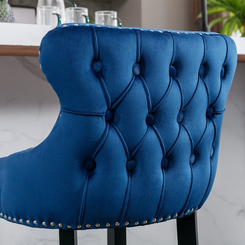 Tufting Wing-Back Barstools Set of 4, Armless Velvet Bar Chairs