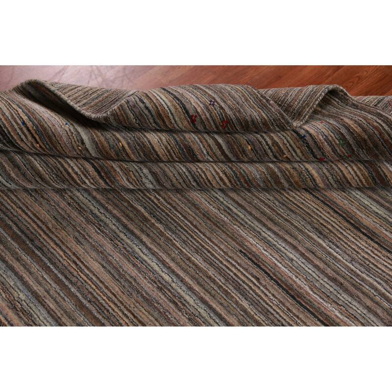 Striped Gabbeh Indian Area Rug Handmade Brown Wool Carpet - 8'0" x 9'8"