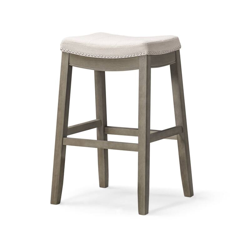 Maven Lane Sophia Saddle Kitchen Dining Stool - Aged Grey with Dove Grey Fabric Upholstery - Bar Height