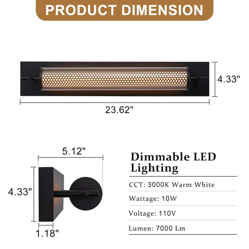 Modern Black LED Vanity Light Cylinder Glass Shades Dimmable Bathroom