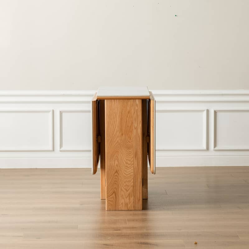 GDFStudio - Rutherford Modern 59.06" Solid Oak Wood Extending Dining Table with Rock Slab Top - 59.06"W