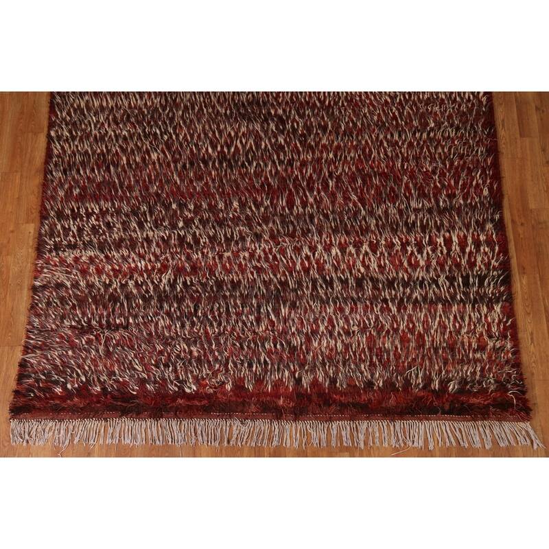 Hand Knotted Oriental 100% Wool Carpet Modern Geometric Red Moroccan Area Rug - 9' 8'' X 6' 8''