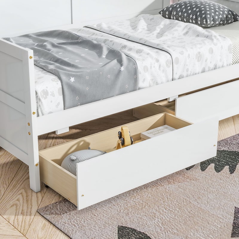 Twin Size Pine Wood Daybed with two Storage Drawers, White