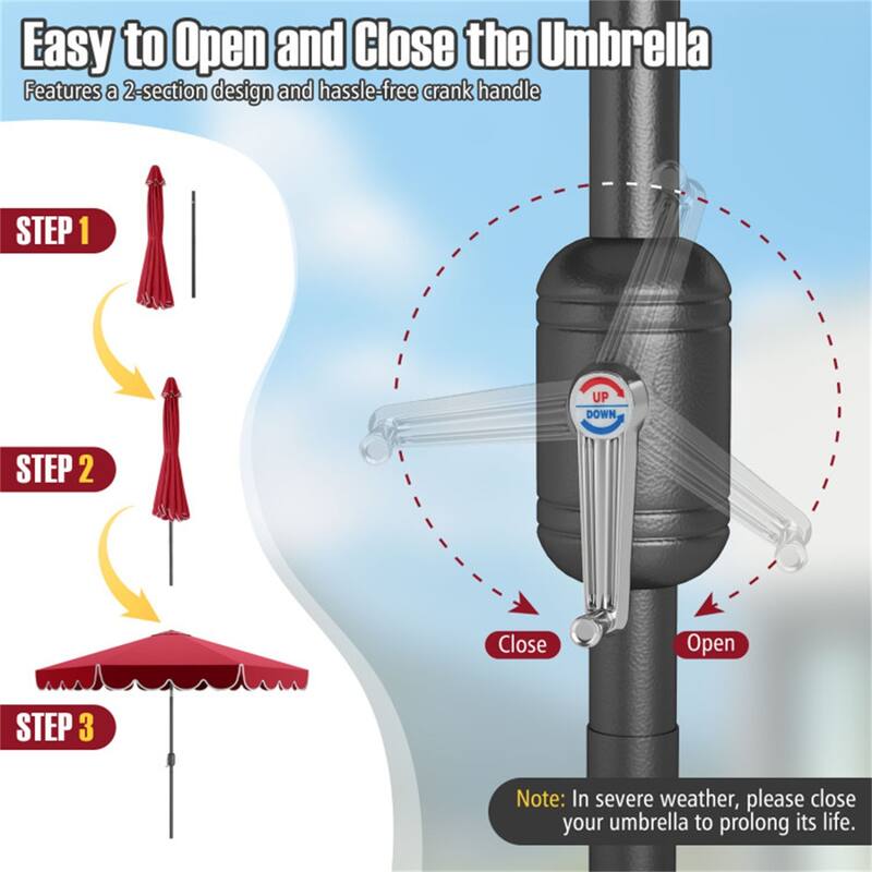 Premium 10 Ft Patio Umbrella with Crank Auto Tilt and Ruffled Edges Sun Protection Waterproof Polyester Canopy - 10 x 8.2 ft