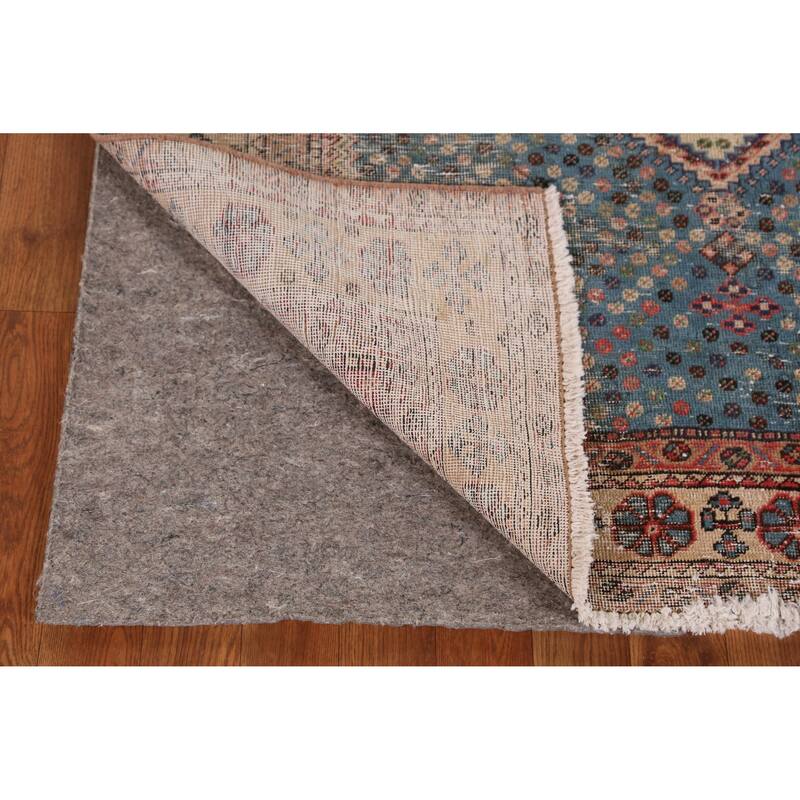 Hand Knotted Oriental 100% Wool Carpet Traditional Geometric Navy Blue & Blues Qashqai Area Rug - 6' 9'' X 4' 5''