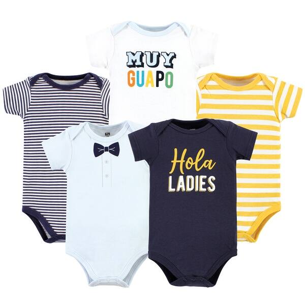 slide 1 of 1, Hudson Baby Infant Boy Cotton Bodysuits, Hola Ladies 5-Pack 0-3 Months - Hola Ladies 5-Pack