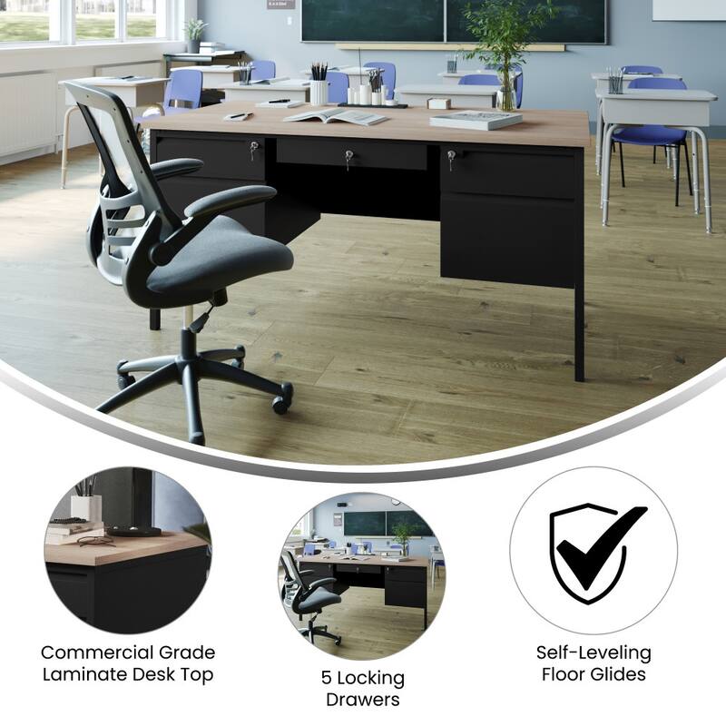 Commercial Double Pedestal Desk with 5 Locking Drawers