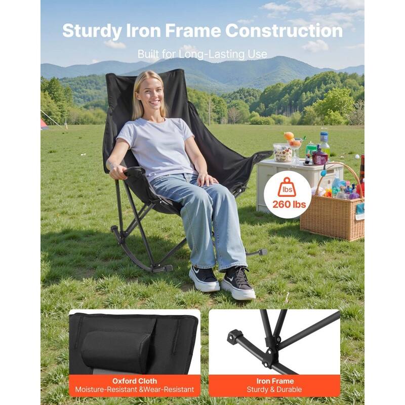 Large Outdoor Foldable Rocking Chair with Padded Armrests and Cup Holder for Easy Transport - 40.55” x 36.22” x 37.40”