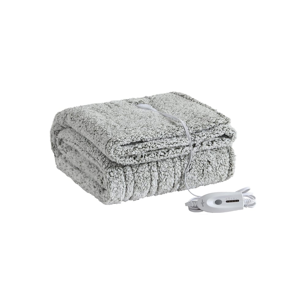Eddie Bauer Knitted Ribbed Plush Sherpa Reversible Heated Blanket (50X70 Inches)