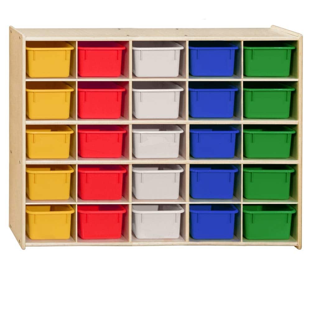 Contender 25 Cubbies Storage Cabinet With Assorted Bins, Kids Toys and Craft Shelving Unit, Hardwood Storage Shelf - 46.75"