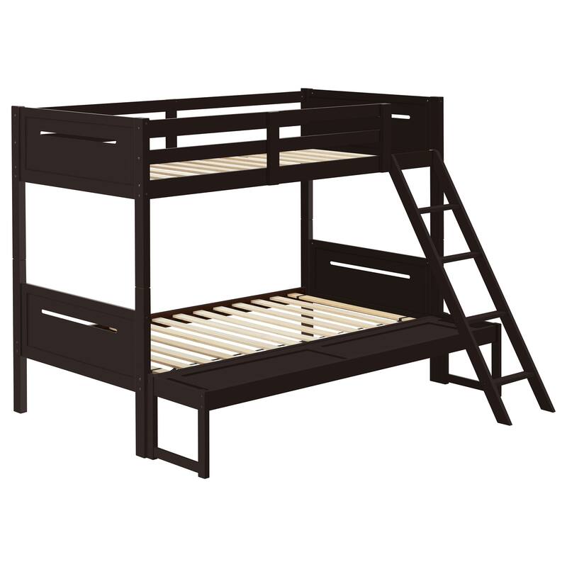 Littleton Transitional Wood Bunk Bed with Slatted Mattress - Twin Over Full - Espresso