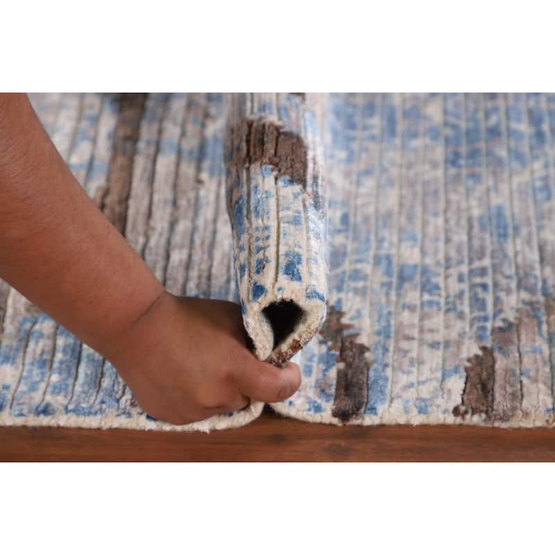 Striped / Modern Accent Rug Hand-Knotted Wool Carpet - 2'8"x 4'7"