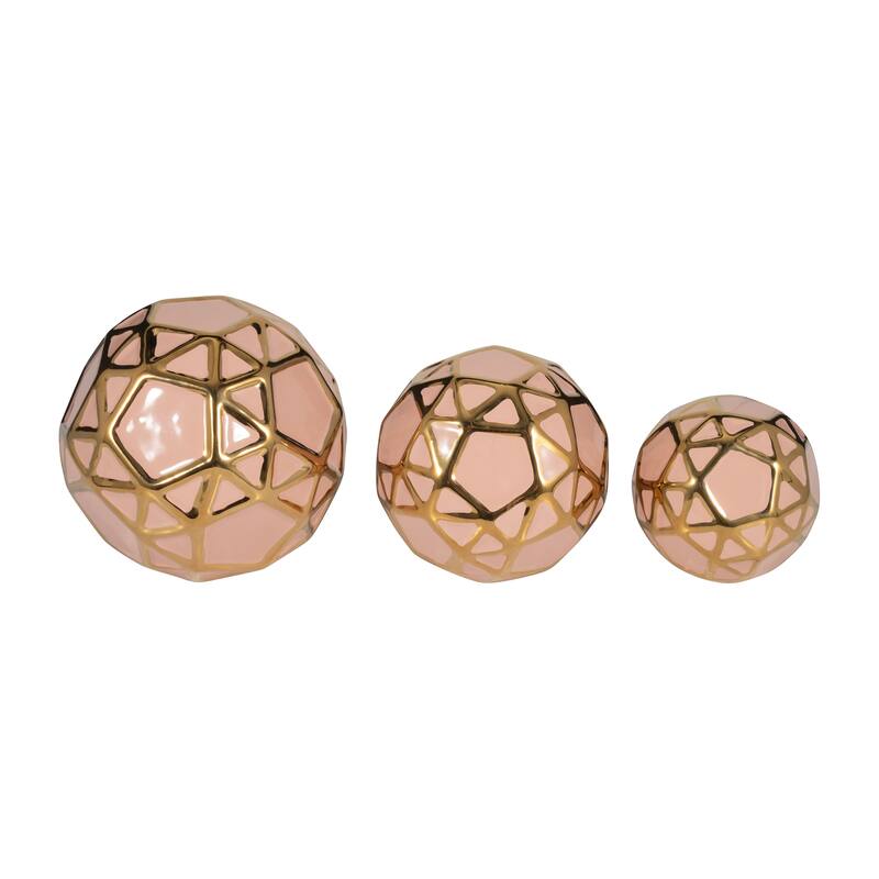 Sagebrook Home Gold Accented Abstract Modern Coastal Decorative Orbs Set of 3