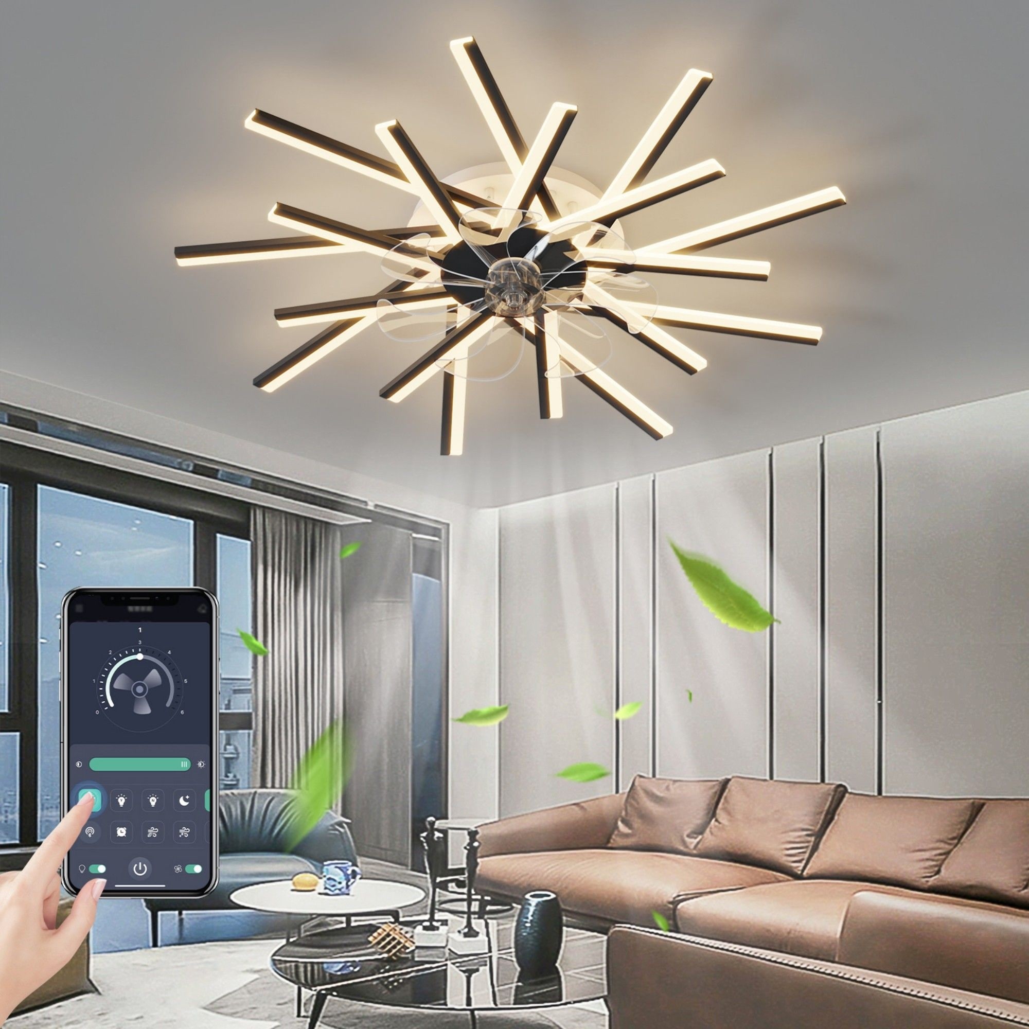 36'' Ceiling Fan with 3-Color LED Light, Reversible Motor, and 6-Speed Settings