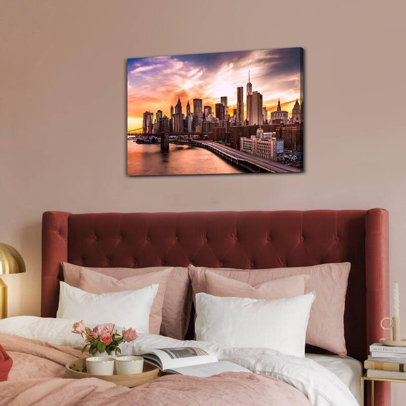 Brooklyn Bridge Skyline Wall Decor Sunset Cityscape Poster