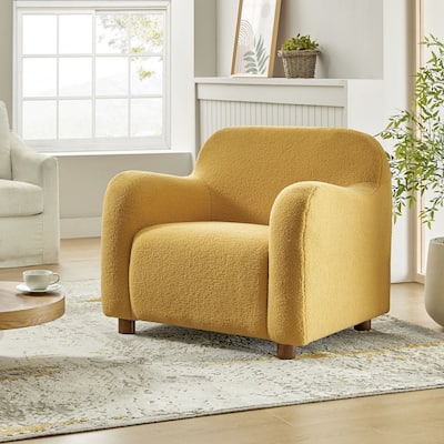Wayne 35" Wide Boucle Upholstered Teddy Accent Chair with Solid Wood Legs by HULALA HOME