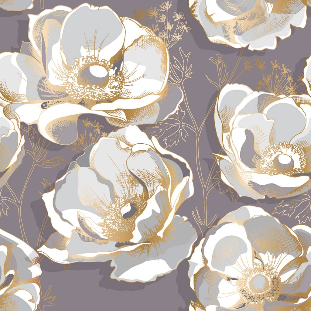 Gold Anemone Flowers on Gray Background Removable Wallpaper - 24'' inch x 10'ft