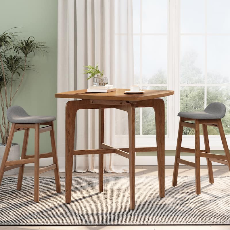 Christopher Knight Home - Bracken Retro Nordic Counter Height Bar Table with Solid Wood Legs & Cross-Reinforced Beams - Walnut+Round Top