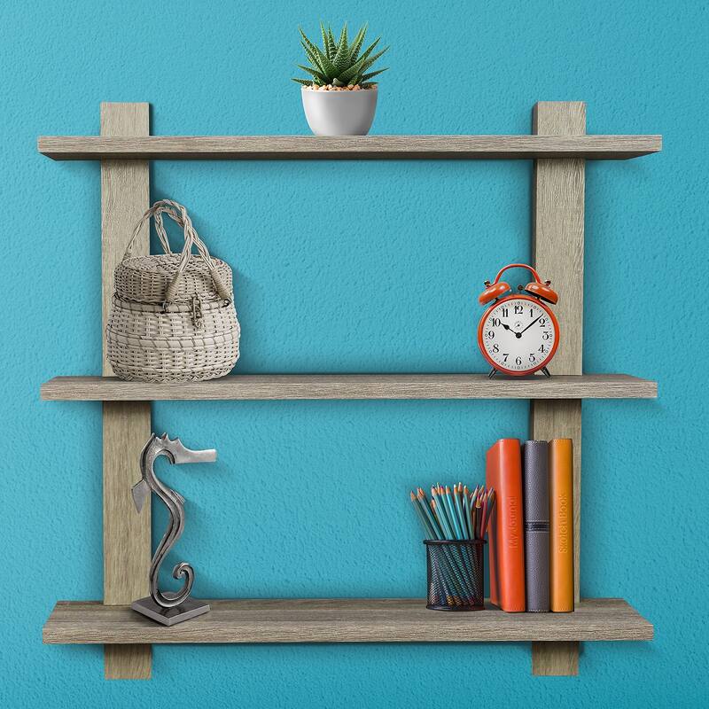 Sorbus Floating Shelf Asymmetric Wood Floating Shelf (3 Tier) - 23.62" L x 6" W x 23.62" H