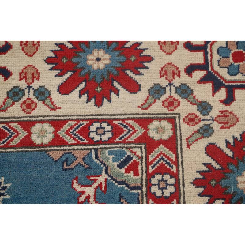 Light Blue Kazak Oriental Area Rug Hand-Knotted Geometric Wool Carpet - 8'4"x 11'2"