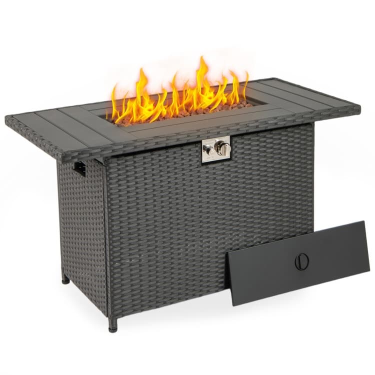 Propane Fire Pit Table 50000 BTU Outdoor Patio Heater with PE Rattan Coffee Table and Stainless Steel Burner