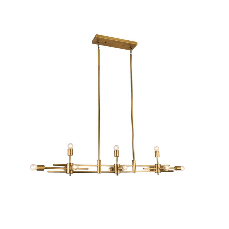 11-Light Matte Brass Metal Chandelier In A Rectangular Shape