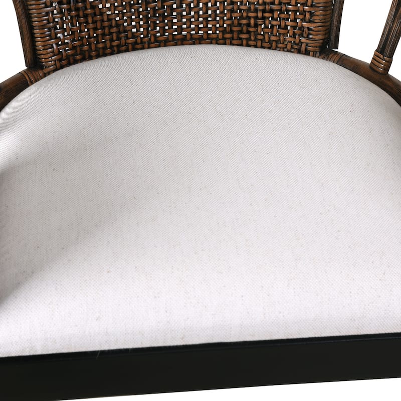 Bohemian 18" W Rattan Barrel Arm chair with Upholstered Seat Accent Chair