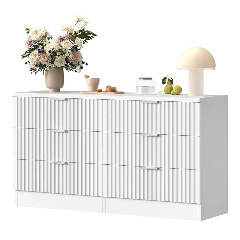 Moasis 6-drawer Dresser Double Chest of Drawer Dresser with Fluted Panel