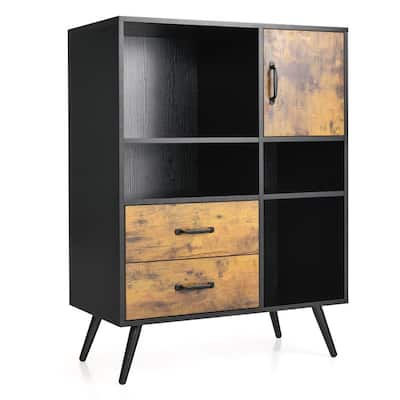 Industrial Buffet Sideboard Kitchen Cupboard with Cubbies Drawers-Rustic Brown - Rustic Brown - 31.5" x 16" x 42" (L x W x H)
