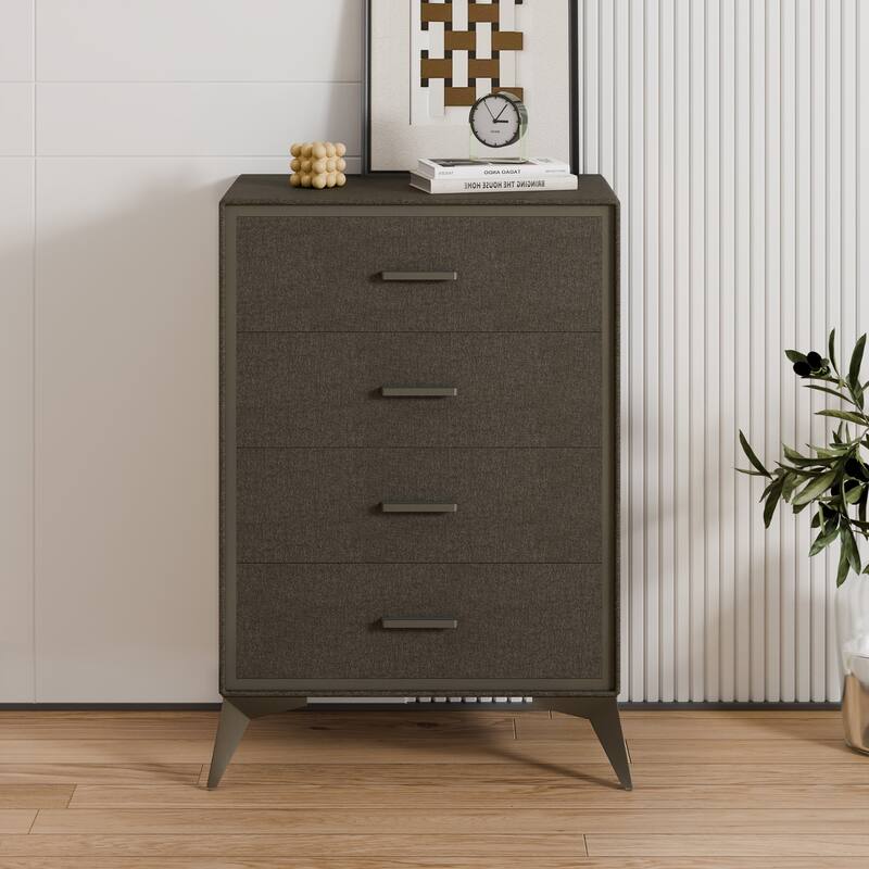 Metal-Framed Fabric Storage Dresser Cabinet with Drawer - Brown - 4-drawer