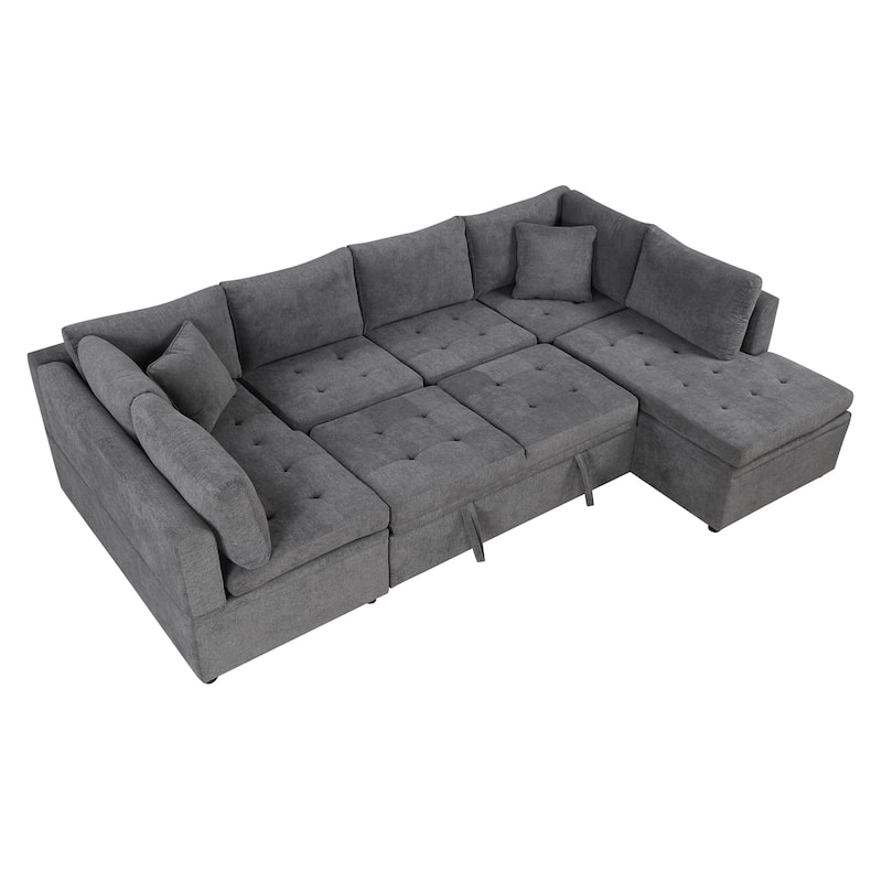 Oversized Sectional Sofa, 117.3" U - Shaped Sofa Couch Pull Out Sofa Bed with 2 Throw Pillows for Living Room