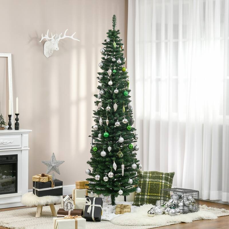 7ft Slim Artificial Pencil Christmas Tree with 499 Realistic Branch Tips and Plastic Stand