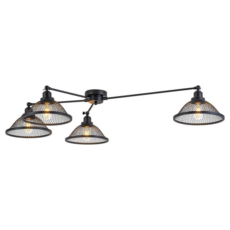 4 Lights Industrial Cone Shaped Iron Mesh Flush Mount Ceiling Light - Dia.47.24-in