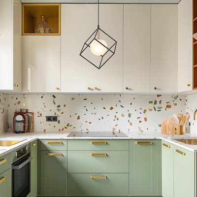 Modern Farmhouse 1-Light Black Gold Cage Kitchen Island Pendant Lights with Globe Frosted Glass - 11" L x 11" W x 14.5" H