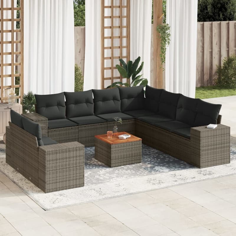 vidaXL Patio Sofa Set with Cushions Outdoor Furniture 10 Piece Poly Rattan - 21.7 x 21.7 x 14.6 - Gray 10 Piece Set