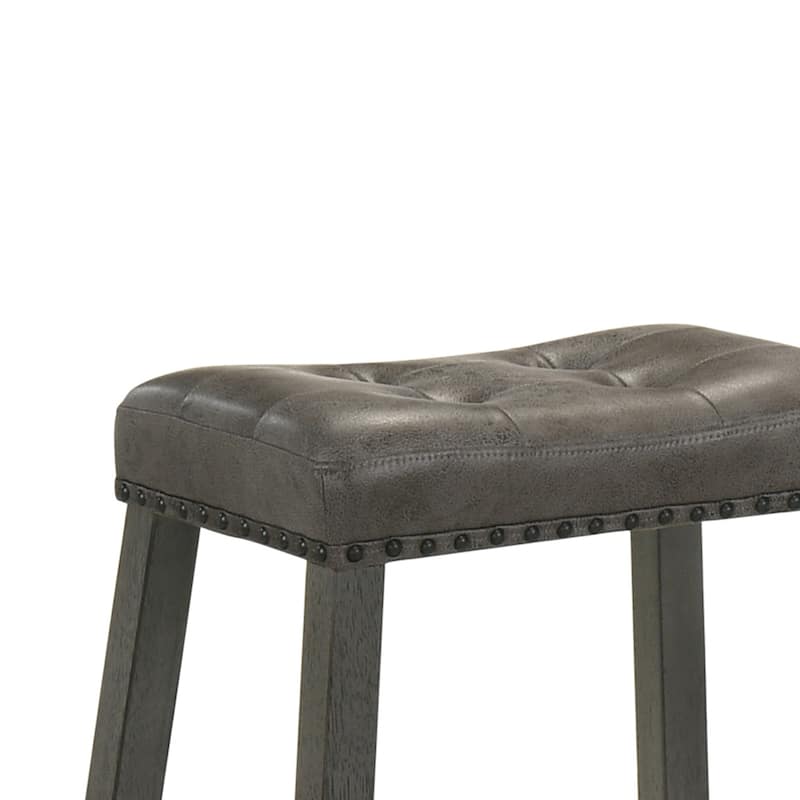Rustic Backless Counter Stool Set Of 2-25 Inch Wooden Farmhouse Barstool With Leather Seat,Distressed Finish & Sturdy Frame