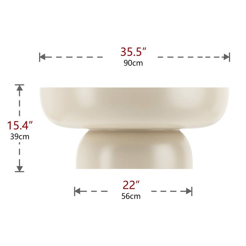 35.5 In Fiberglass Tabletop Modern Round Beige End Table