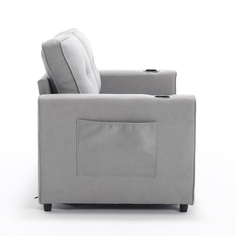 Foldable Tufted Loveseat with Pull Out Bed and Side Pockets