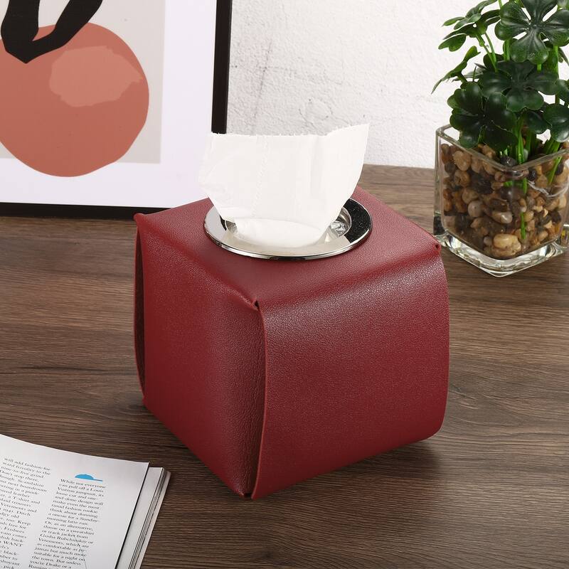 Tissue Box Cover, PU Leather Square Decorative Napkin Paper Towel Dispenser Holder for Countertop Home Office Car