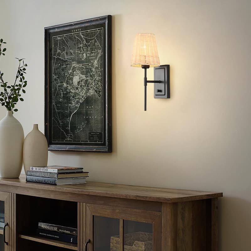 MLiAN Wall Sconce Rattan Wrapped Wall Lamp, Set of 2