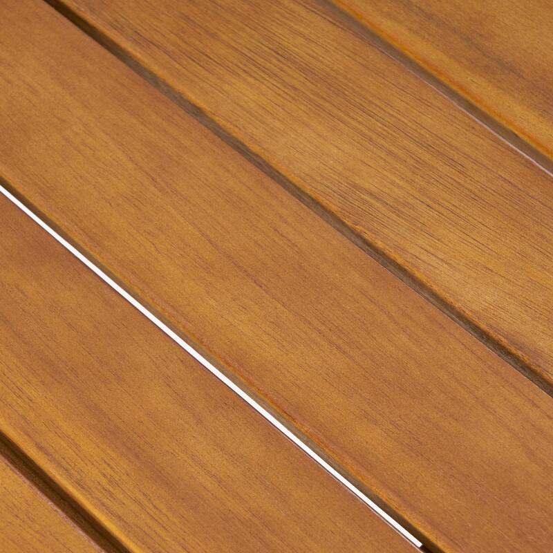 Outdoor 16" Acacia Wood Side Table, Teak Finish - 6.61