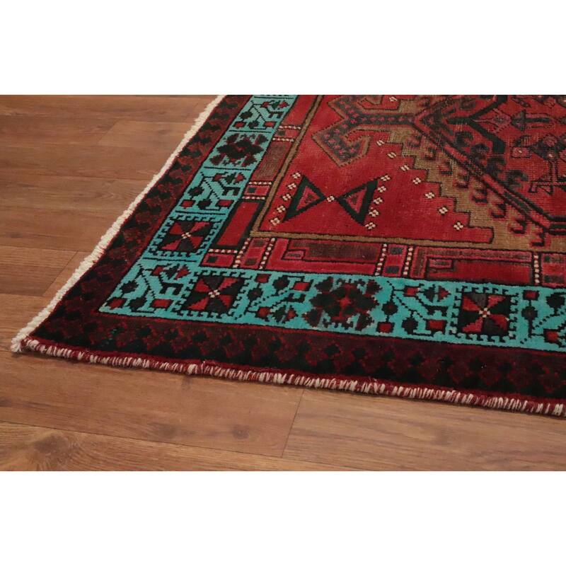 Hand Knotted Oriental 100% Wool Carpet Traditional Geometric Red Ardebil Runner Rug - 10' 6'' X 3' 4''