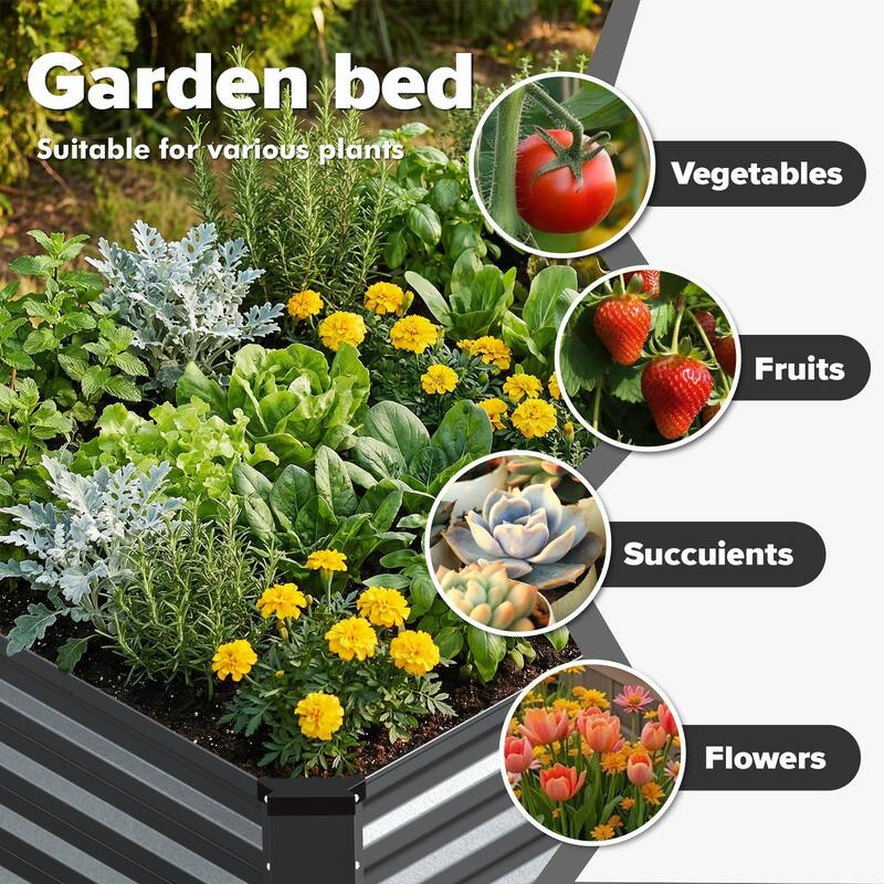 Meyreso 8ft x 4ft x 2ft Galvanized Raised Garden Bed, Thick Metal Planter Box, Rust Proof, Weather Resistant, Open Base