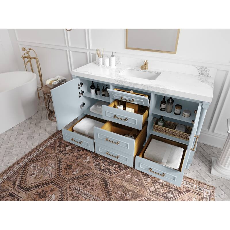 Willow Collections 60 in. W x 22 in. D Reeded Aberdeen Double Bowl Sink Bathroom Vanity with Countertop