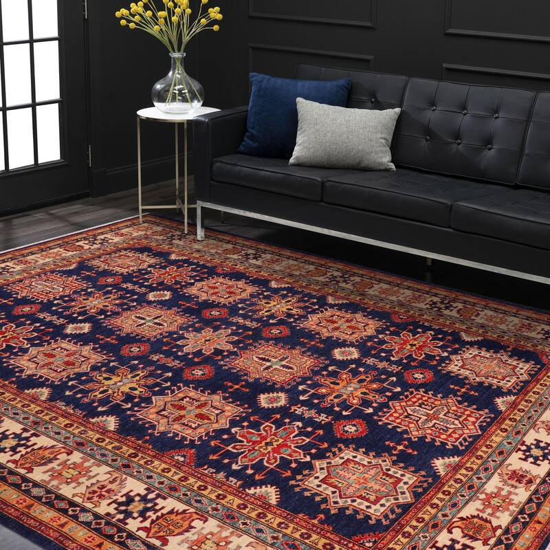 Rustic Super Kazak Skyler Blue/Beige Hand Knotted Wool Rug - 8'3'' x 9'11''