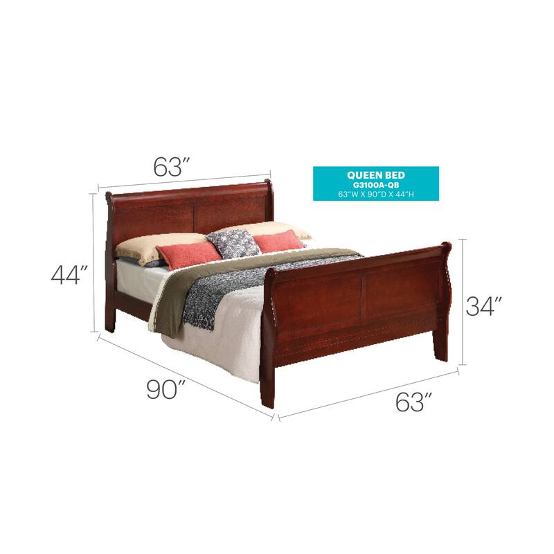 Elegant Cherry Queen Bed Frame with Warm Finish and Traditional Design