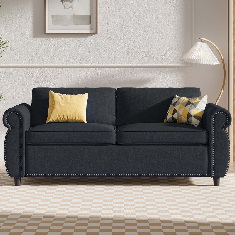Mixoy Full/Queen Size Pull Out 2 in 1 Sleeper Sofa Bed with Mattress,Convertible Upholstered Loveseat with Nailhead