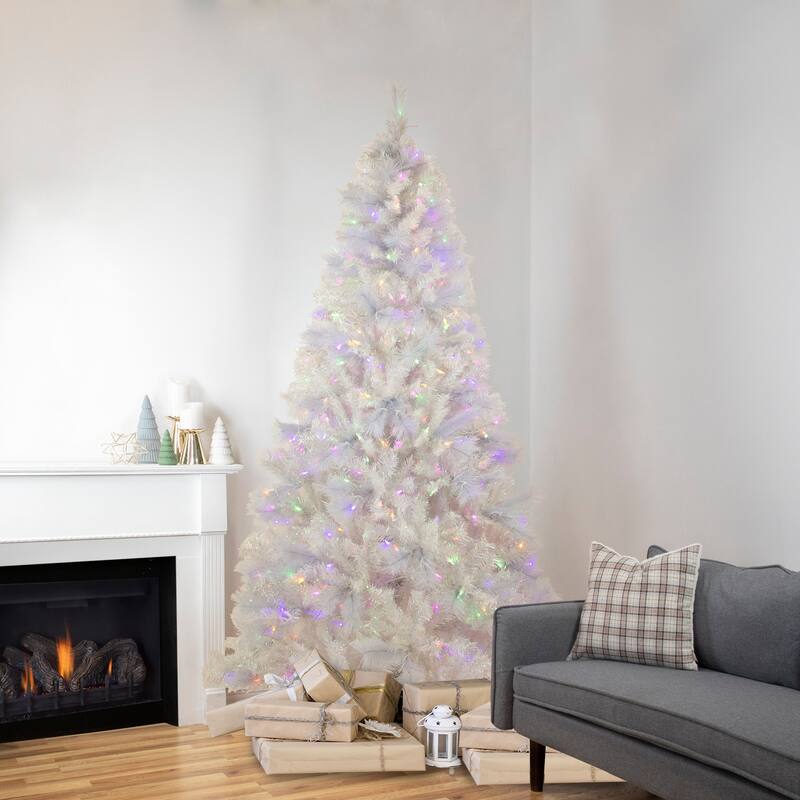 7.5' Seneca White Spruce Artificial Christmas Tree, Dual Function LED - 7.5 Foot