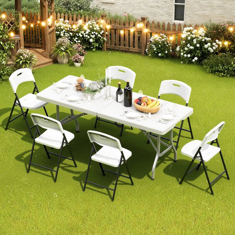 70.5" Foldable Outdoor Dining Set with 6 Fully assembled Dining Chairs