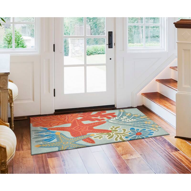 Liora Manne Ravella Ocean Scene Indoor/Outdoor Rug Aqua 5' x 7'6"